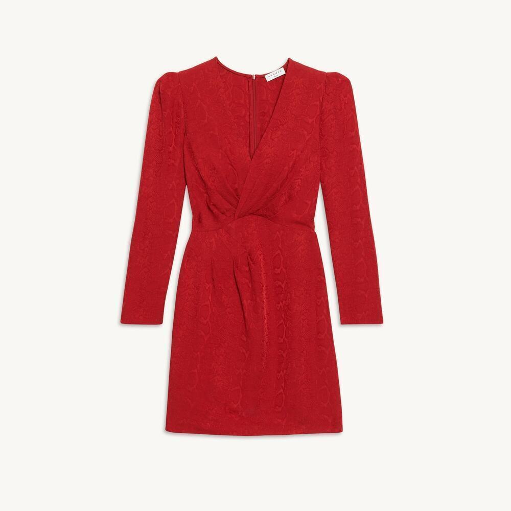 Sandro Red Short Python-Effect Jacquard Dress Sna… - image 2